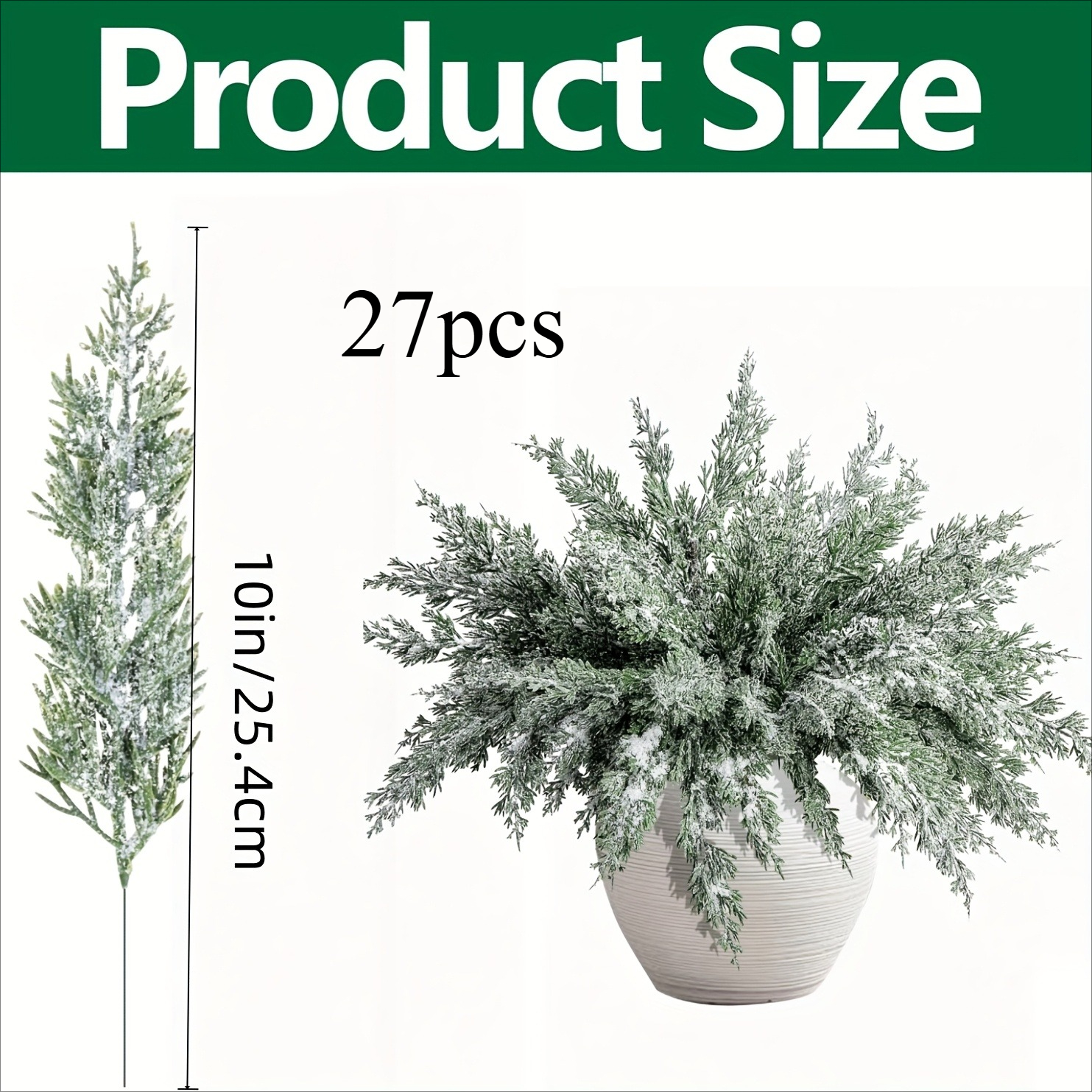 TEMU 27pcs Artificial Snow Fir Branches - Realistic White Leaves With Snow, Flexible Fake Twigs, Suitable For Wreaths And Christmas Tree Decorations.