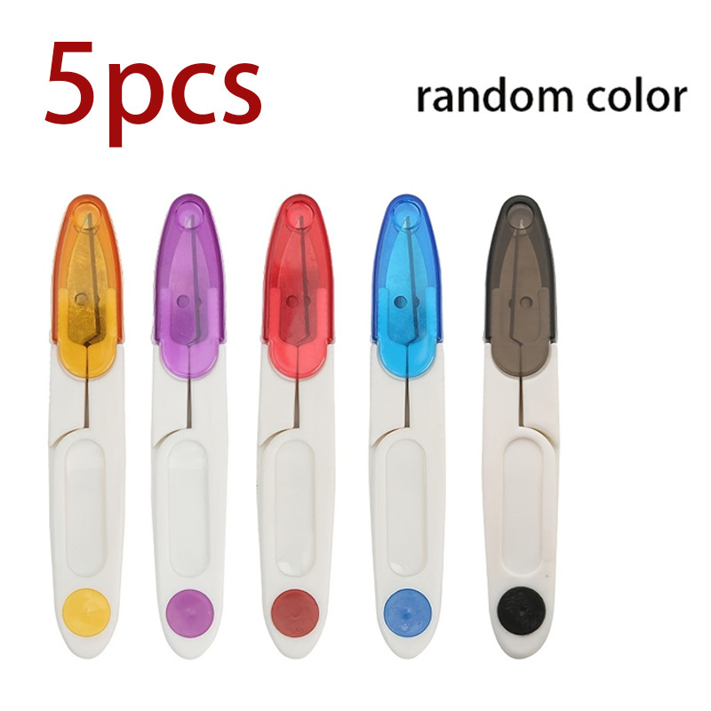 TEMU 5pcs Random Color Transparent Cover Plastic Handle Safety Thread Scissors, Fishing Line , Thread , Portable Tailoring Tool Accessories. Plastic