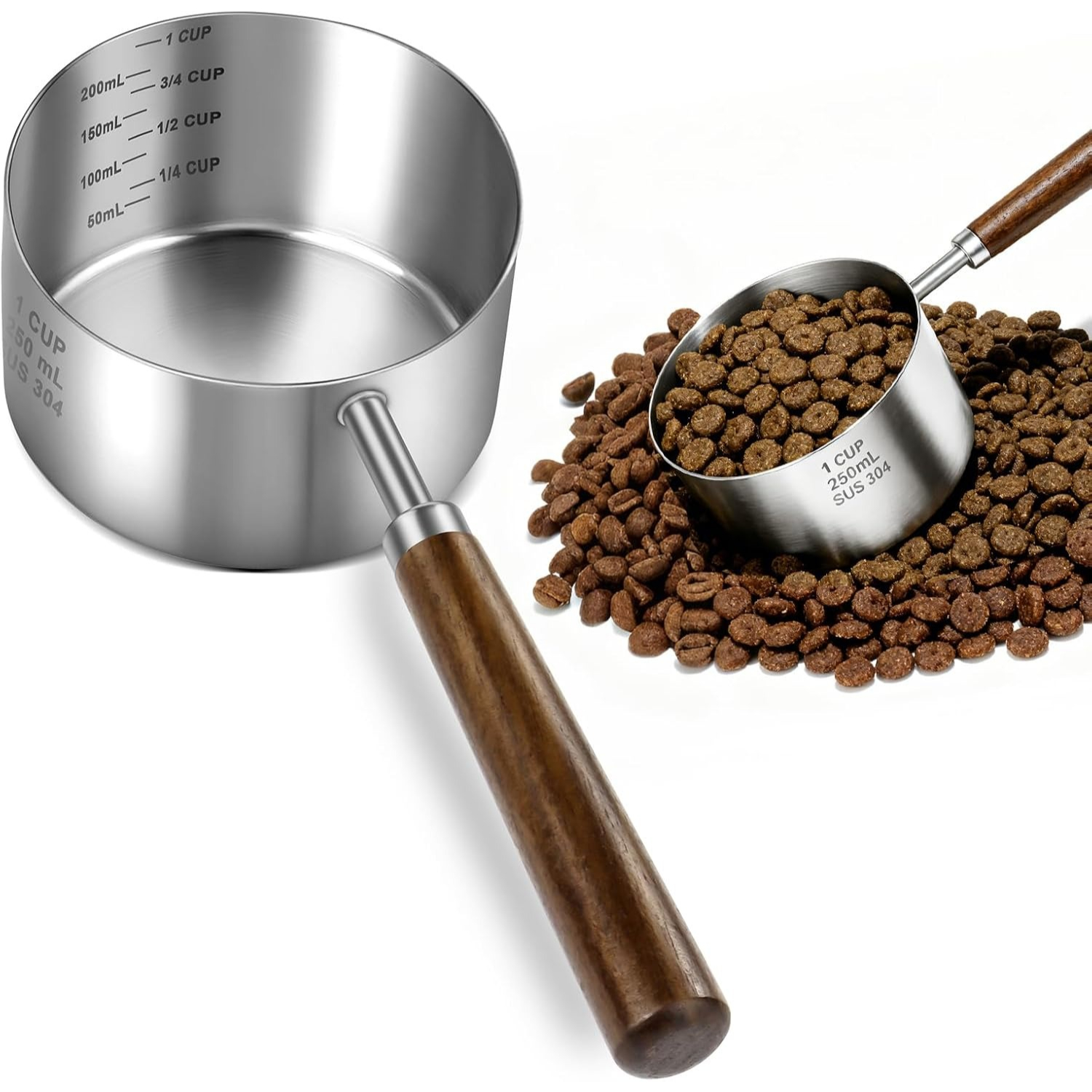 TEMU Stainless 1 Cup, Dog Food Measuring Cup With Measuring Lines (cup/ml) And Long Handle, For Dogs, Cats Use