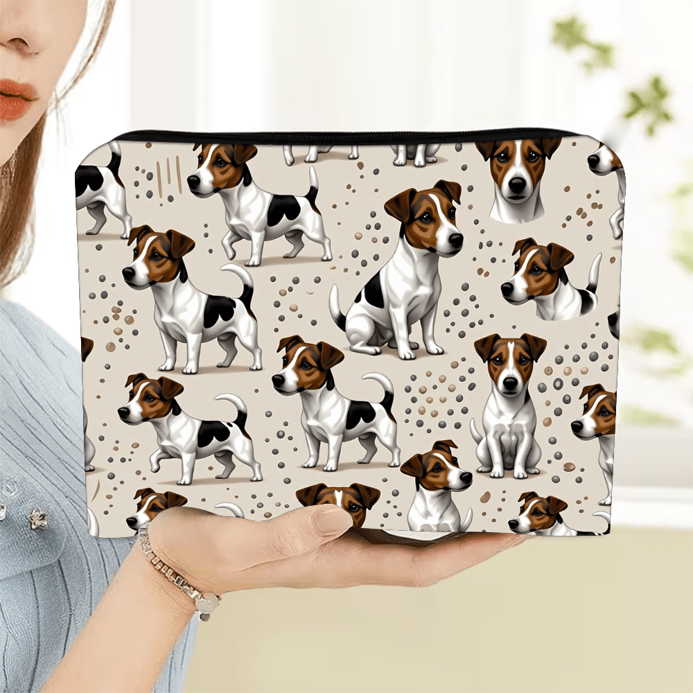 TEMU 1pc Terrier Dog Zipper Pouch - Jrt Themed Makeup Bag & Portable Organizer Suitable For Travel,, Office | Compact Storage Case With Jrt For Pet