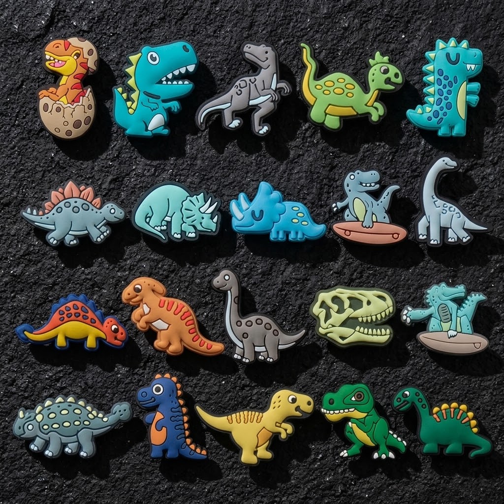 TEMU 20pcs Cute Cartoon Dinosaur Shoe Charms - Stylish, Personalized Additions For Clogs And Sandals - Unisex - Great For Parties, Without Battery