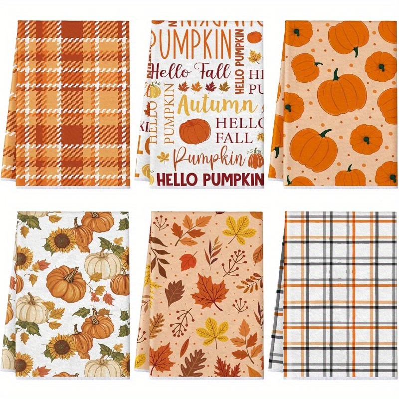 TEMU 6 pezzi 18*26 pollici asciugamano da cucina autunnale, Asciugapiatti zucca Ringraziamento, Tovaglia assorbente riutilizzabile foglia d'acero con
