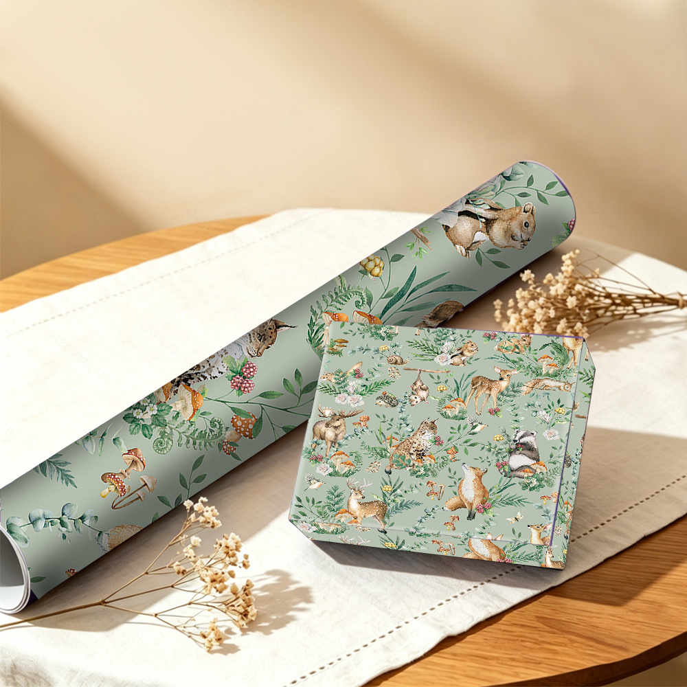 TEMU 1roll, 2d 19.69x118.11in Woodland Animal Themed Wrapping Paper, Ideal For Birthday Gift Boxes, Bridesmaid Gifts, Holiday Presents, Suitable For