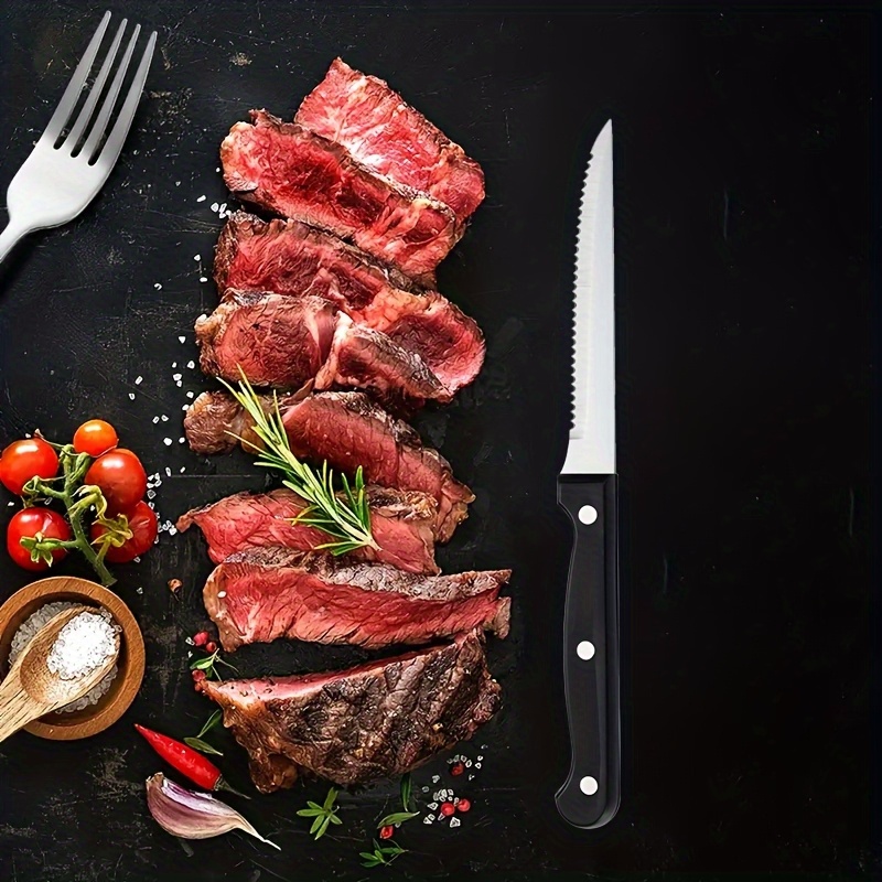 12pcs stainless steel knife and fork cutlery set   steak knife and fork dining table colorful pizza knife multi purpose serrated bread knife bbq camping steak knife and fork Product details 5