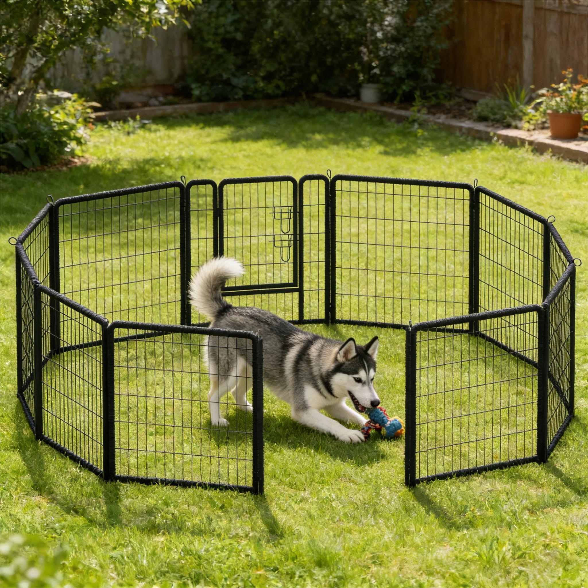 TEMU Metalen puppyren, hondenren, puppyren, buitenverblijf 80x80cm, opvouwbaar buitenverblijf, huisdierren inclusief deur en grondbouten
