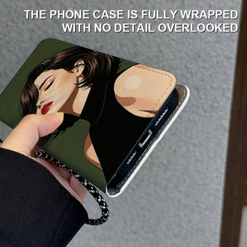 étui de téléphone : étui portefeuille avec motif de fille aux cheveux courts imprimé à plat 2d, compatible avec redmi note 10s/ 11 4g/ 11 (chine)/ 11 pro (4g/5g)/ 11e/ 11e pro/ 11 pro+ 5g (inde)/ 11s 4g/5g/ 11t 5g/ 12 4g/ 12 pro 4g/ 12r/ 13 4g/5g/ 13 pro 4g/5g/ 13 pro+ 5g/ 13r/ 14 4g (version eur)/