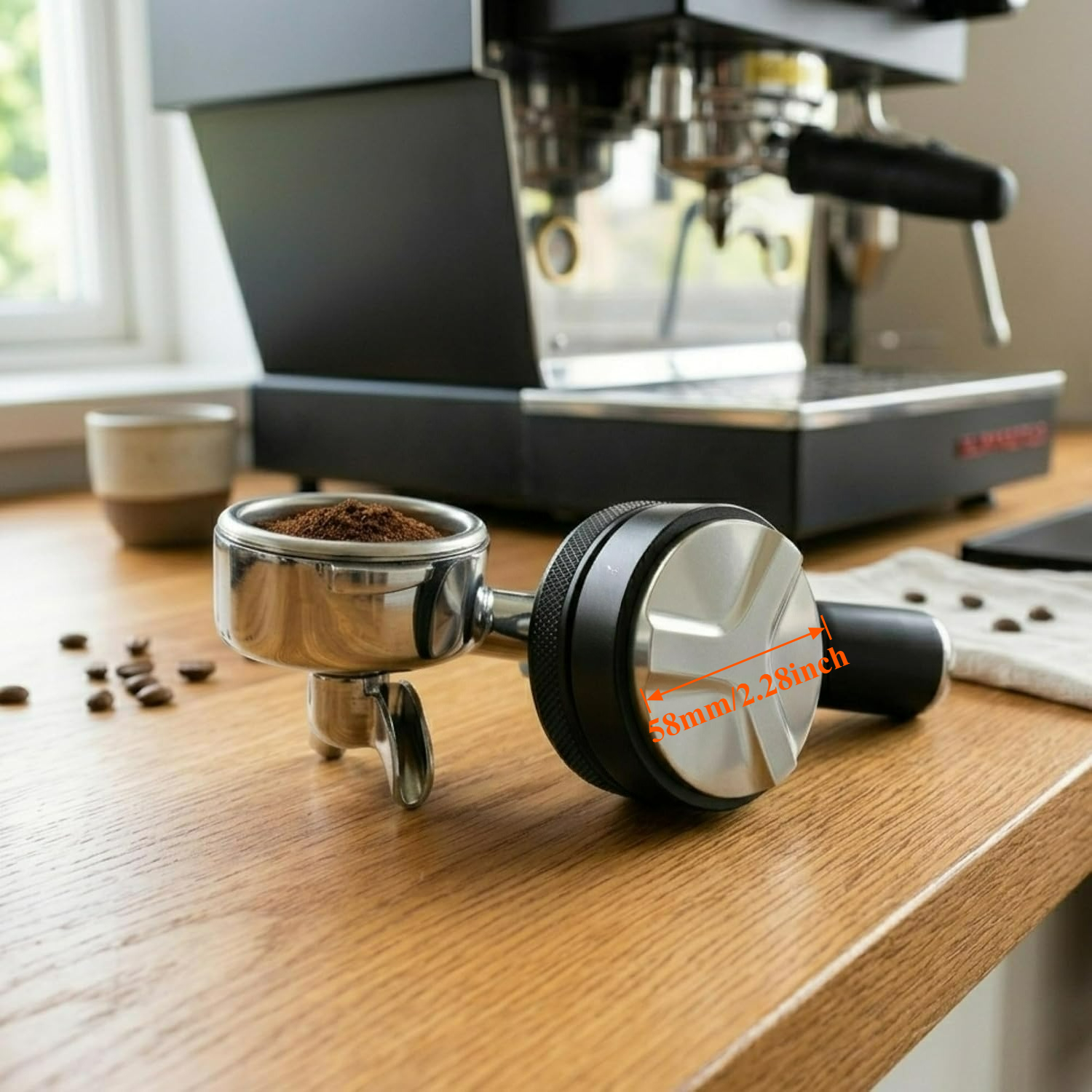 TEMU Distributeur 51 mm/53 mm/58 mm - Distributeur de café pour machine à espresso à portefiltre - Tamper en acier inoxydable réglable en hauteur -