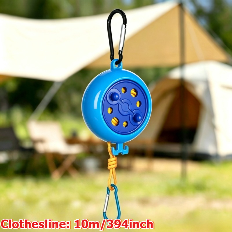 TEMU Durable Portable Travel Clothesline With Metal Hooks/rotating Storage/anti /strong Load-bearing/adjustable 10-meter/suitable For Families,