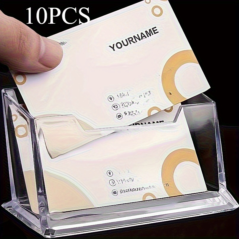 Image of 10pcs Clear Plastic Business Card Holder - Pc Material - Organize Cards For Exhibitions And Office Desks