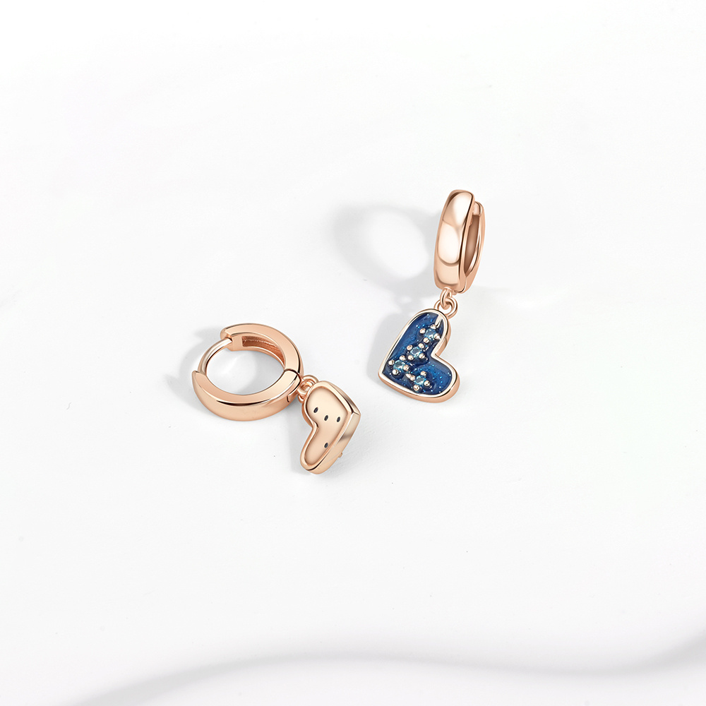 Women's Exquisite 925 Silver Rose Golden Heart Earrings