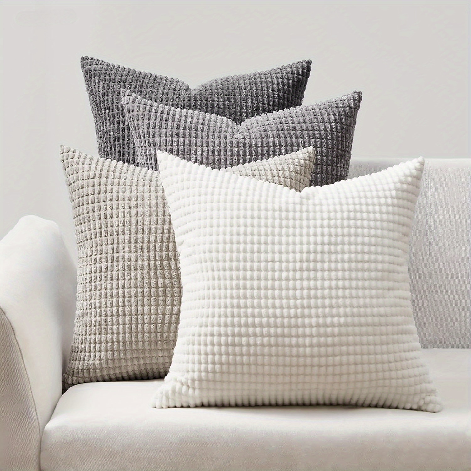TEMU 4 Sets Of Grey/white Neutral Corduroy Sofa Cushions And Retro Square Lounge Chair Cushions