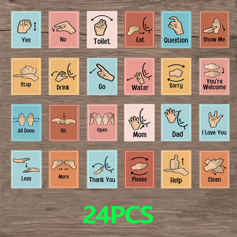 TEMU Inclusive Art 24pcs Sign Language Common Postcards For The Deaf - Unique Mailing Greeting Cards, Deaf Gifts, International Day Of Sign Language,