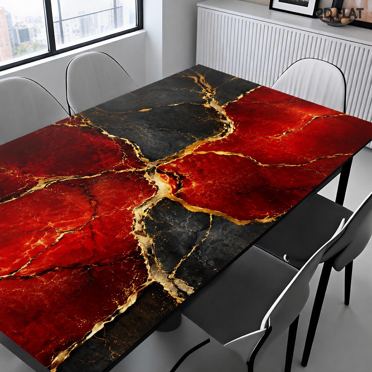 TEMU 2D Flache 2er-Packung Rote Goldene Marmor Textur Desktop Aufkleber für Küche Esstisch, Selbstklebend, Wasserabweisend & Ölbeständig Vinyl