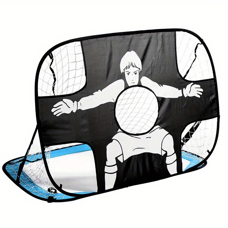 TEMU 1pc Portable Pop-up Soccer Goal Frame - Folding Training Net With Goalkeeper Silhouette, Blue & For Indoor/outdoor Practice, Easter/valentine's Day Sports Prop