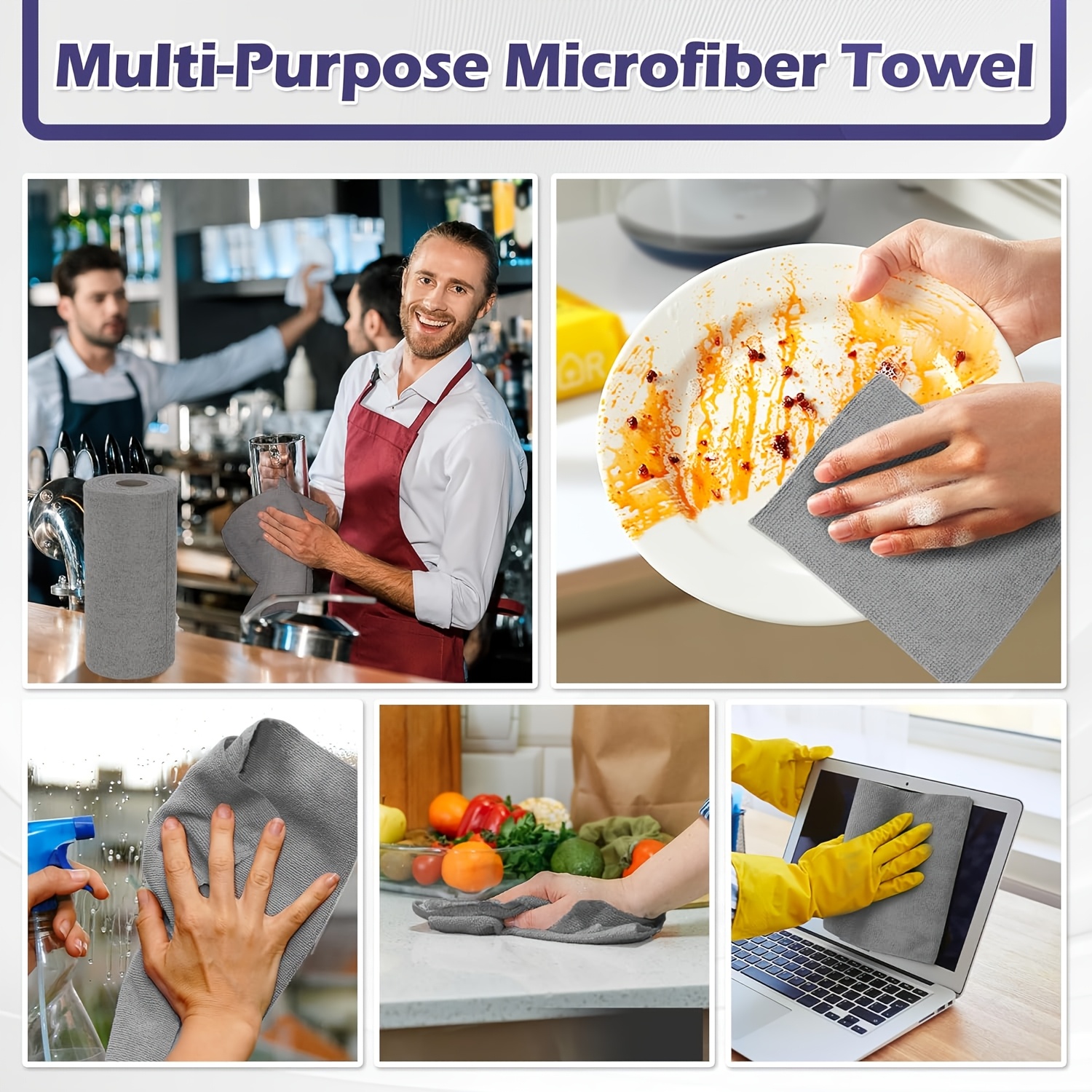 1 Rolă de prosoape reutilizabile din microfibră multicoloră, ambalate individual și cu design detașabil, absorbție puternică a apei și uscare rapidă, potrivite pentru curățarea bucătăriei, a băii și ștergerea, exterior, RV și peste 50 de alte medii