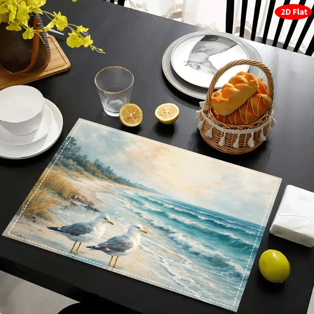 Seagull Beach Table Placemats Nautical Heat Resistant Mats 6pcs_voghion.com