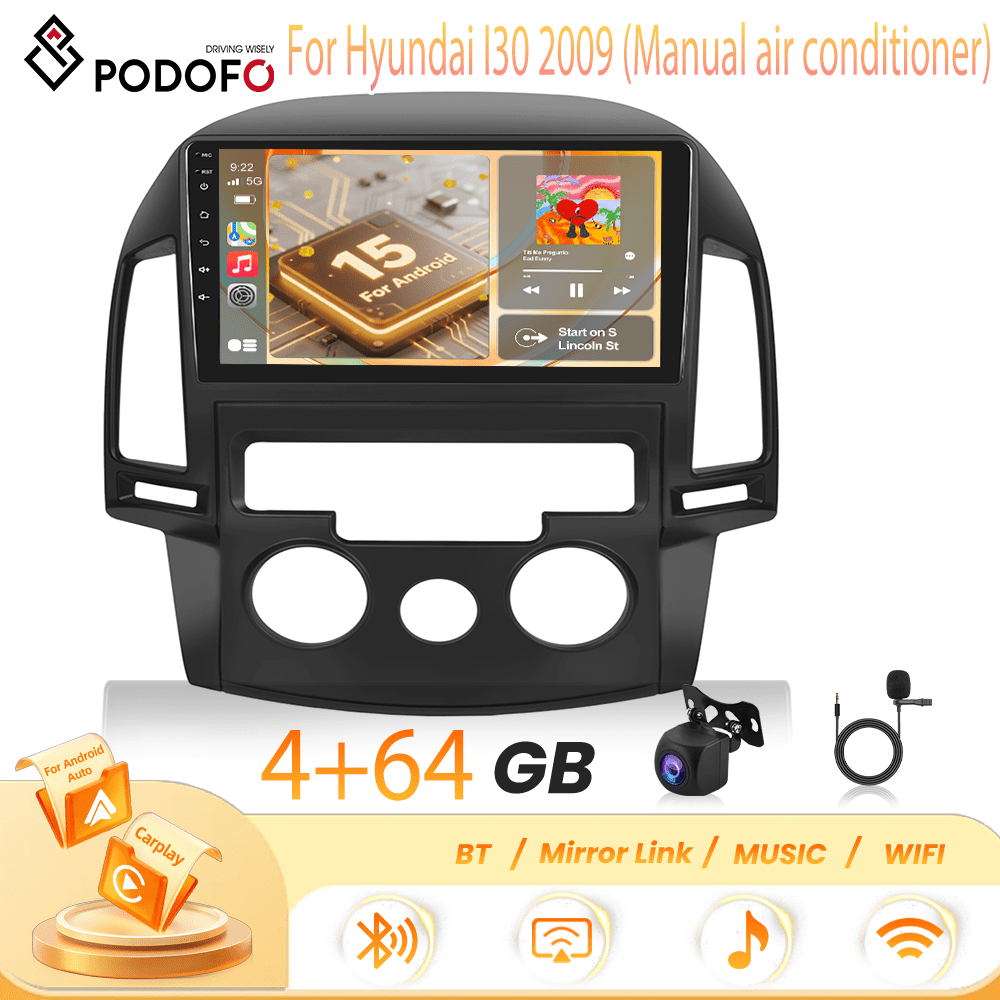 Image of For I30 2009 (manual Air Conditioner) 2015-2017 15 4g+64g Car Radio With , With 9 Inch Touch Display Fm/rds Bluetooth 5.0 + Reversing