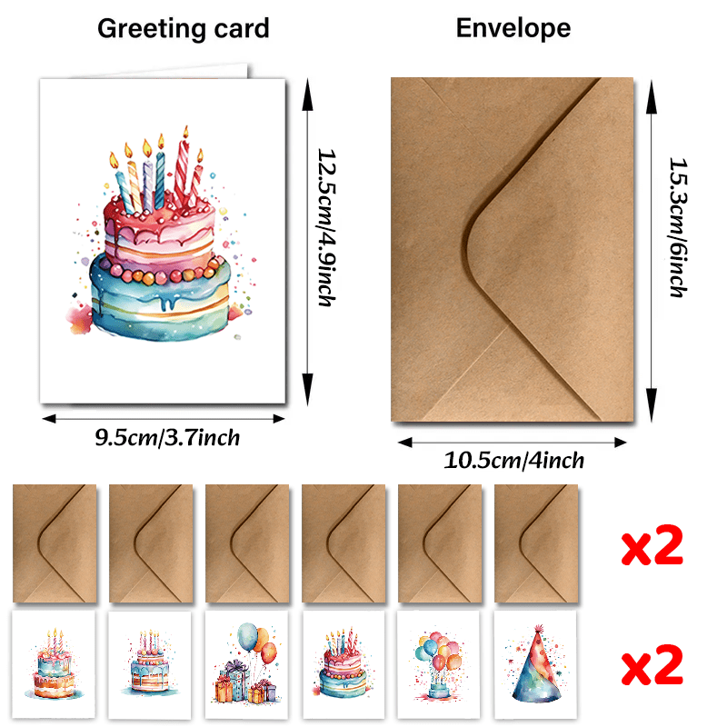 TEMU 24pcs Colorful Birthday Cake Blanks Suitable For Birthdays, Weddings, Christmas & - 24 Cards With Matching Envelopes, Hat Design For &
