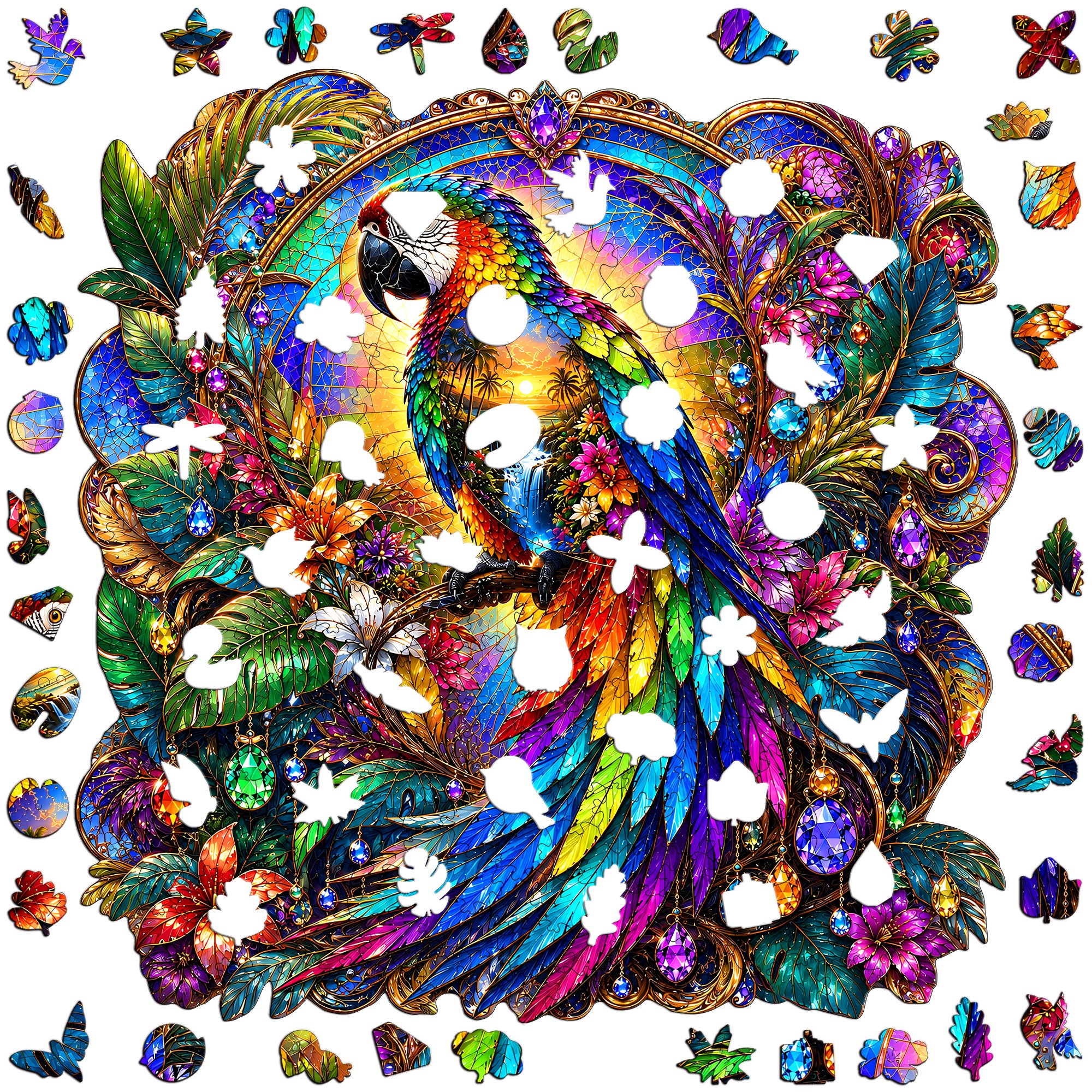 Rainbow Parrot Fantasy Flat Wooden Puzzle for Children
