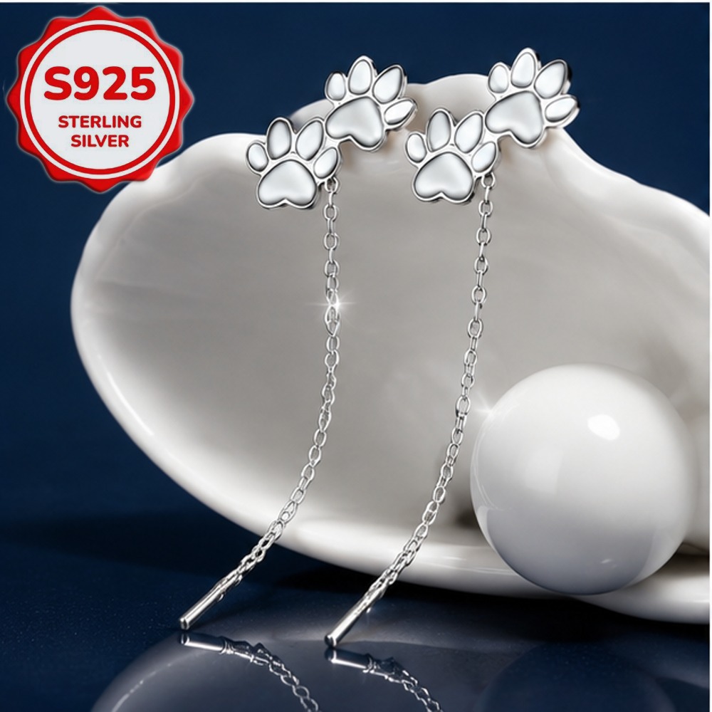 Women's S925 Silver Double Animal Paw Print Ear Wires