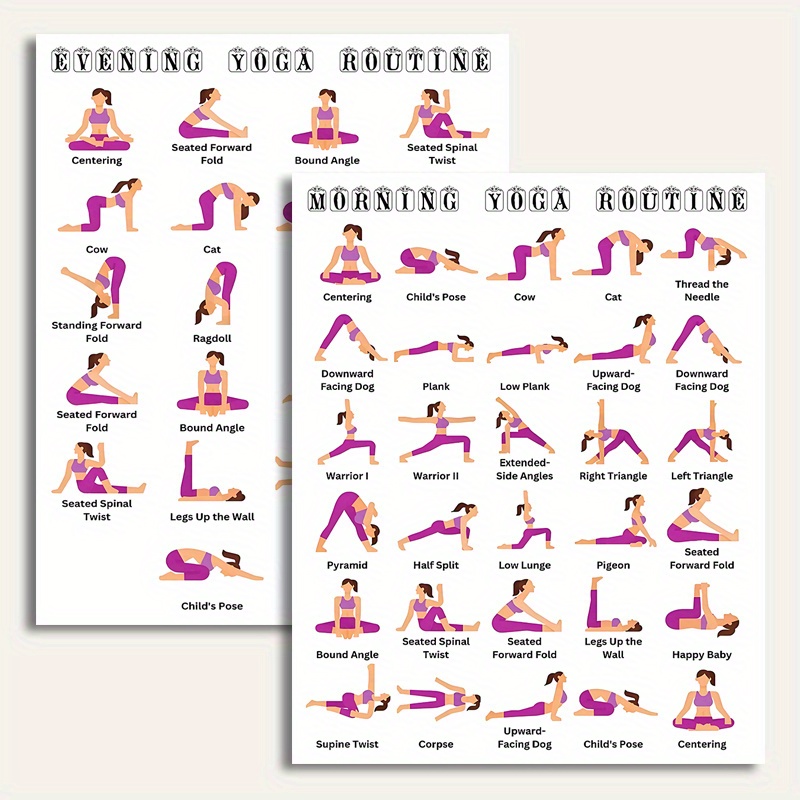 

2pcs Yoga Set With Morning & Evening - 8x10" Posters For Home Fitness, Includes Art Prints & Tips, Room Decor