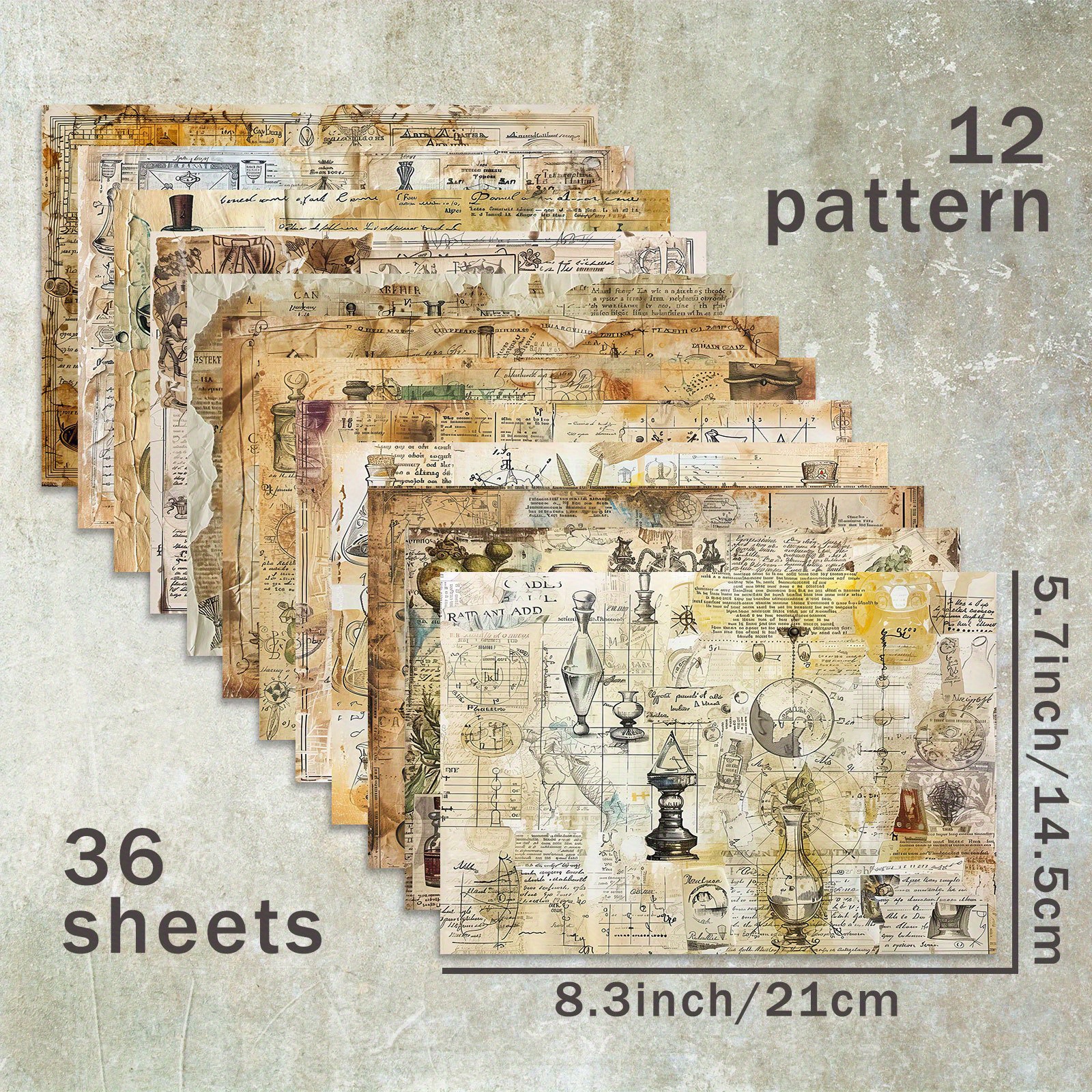 36 Sheets A5 (retro Laboratory Tools English Background) Tracing Paper, Suitable For Journal Junk Journal Greeting Cards Background Album And Crafts