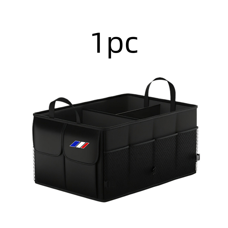 TEMU Boîte de rangement de coffre de voiture tricolore française, pliable | Sac de rangement en filet | Rangement à cloisons