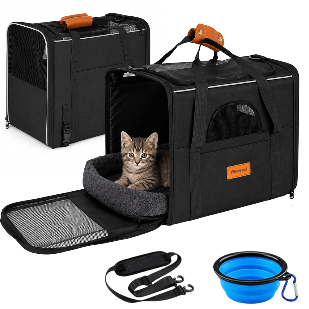 Image of Transport Bag, Breathable Foldable Crate, Bag, With Mattress And Bowl For Cats And Small Dogs For Car, Train And Air Travel