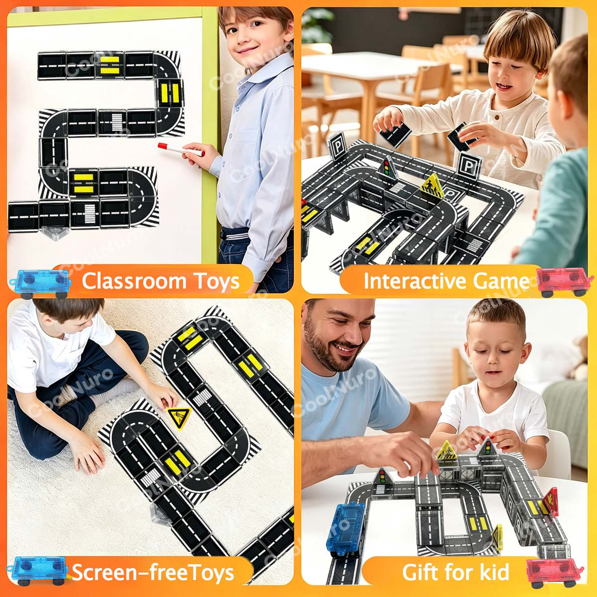 24/44pcs Magnetic Building Blocks Road Set for Kids