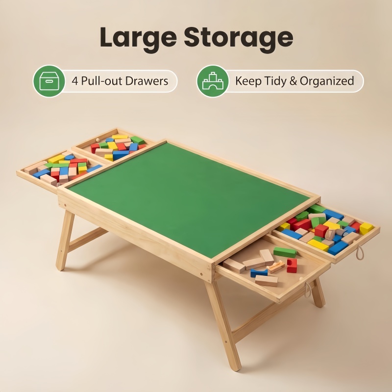 This Foldable Block Game Table Features Multiple Smoothly Sliding Drawers That Are Unlikely to Slip Or Fall Out. with Ample Surrounding Storage, It Can Be Placed Anywhere, Including The Living Room, Bedroom, Or on a Rug