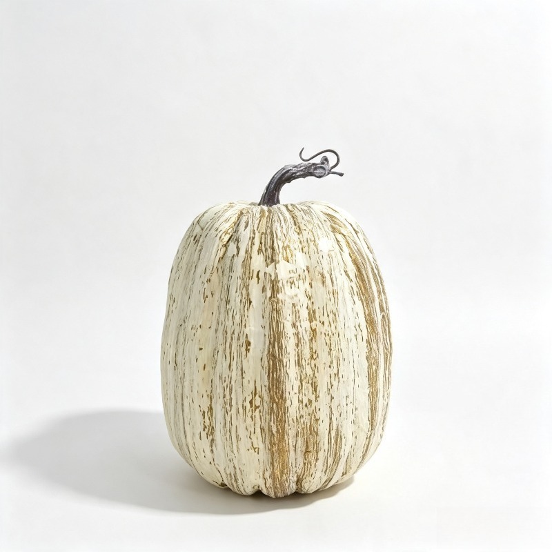 TEMU 1pc Vintage Distressed Gilded Vertical Stripe Long Pumpkin Ornament With Handle, Autumn Thanksgiving Halloween Desktop Display Window Home