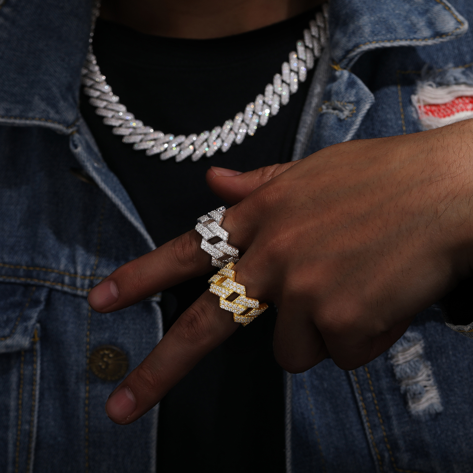 Men's Hip Hop Moissanite Statement Ring, Geometric Design