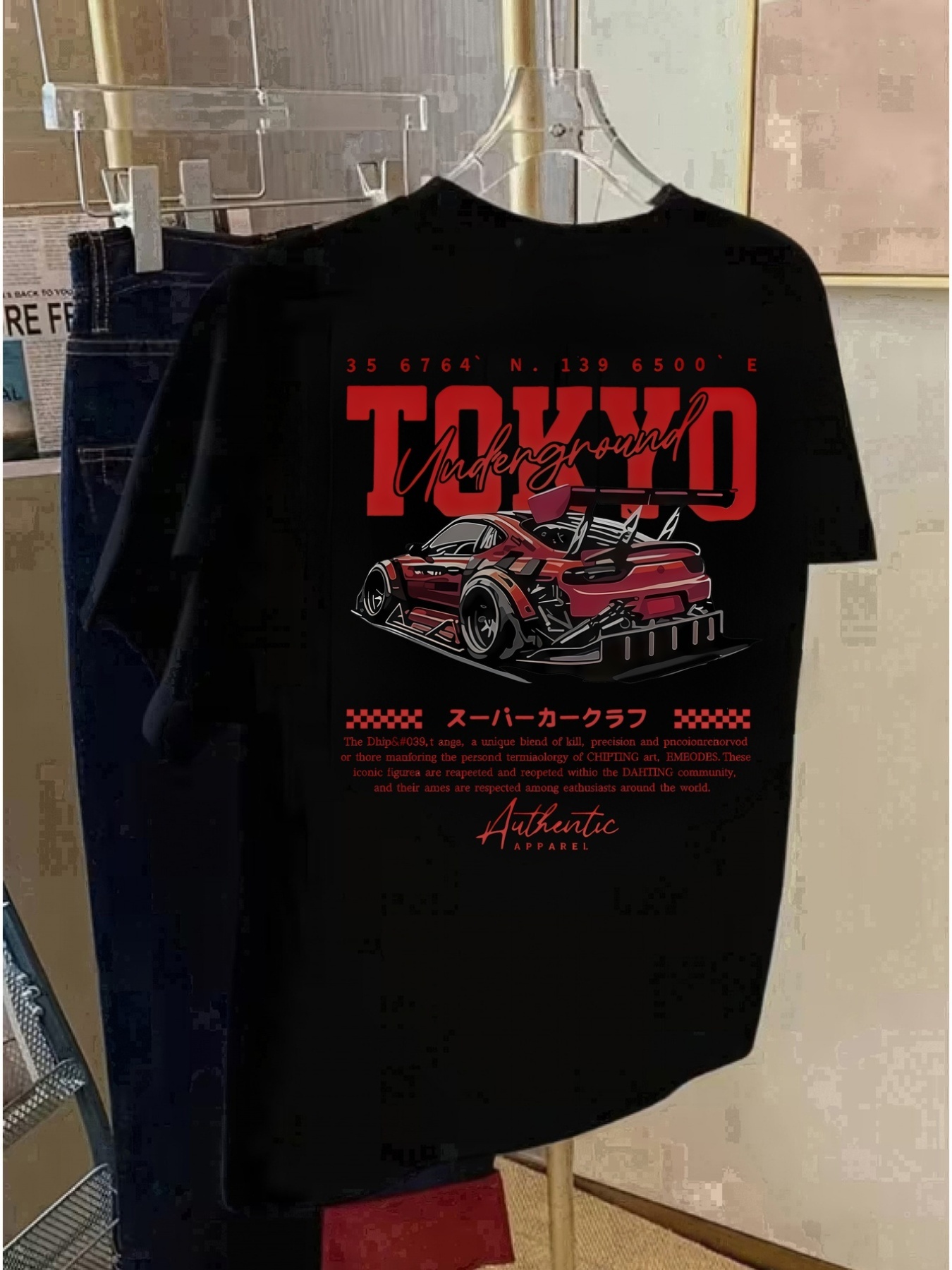 [Estampado de Dupla Face] T-Shirt de Manga Curta Casual Desportiva de Verão com Gola Redonda e Estampa de Letras de Desenhos Animados