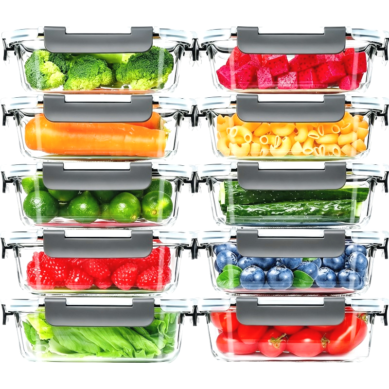 10pcs 22oz Glass Meal Prep Containers, Airtight Glass Food Storage Containers With Locking Lids, Leak Proof Glass Lunch Boxes, Microwave Oven Freezer Dishwasher Safe