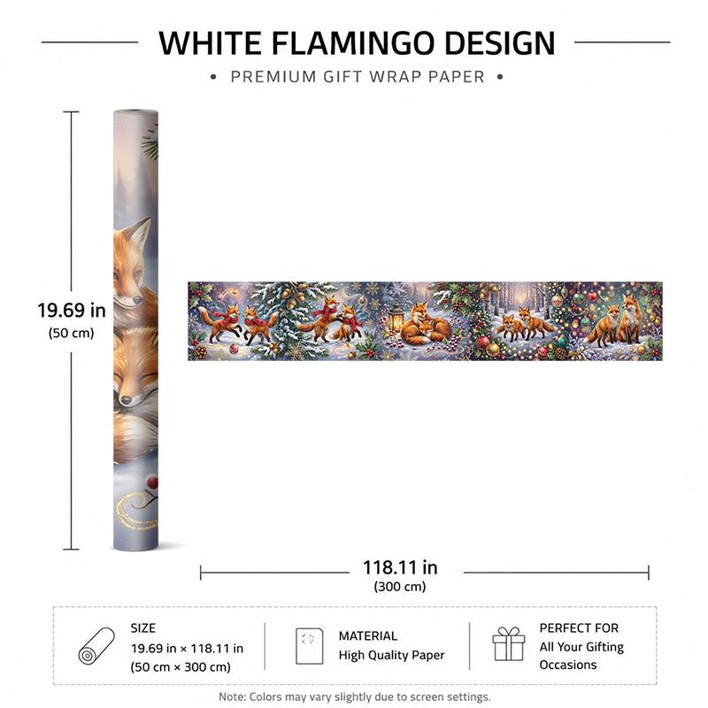 TEMU 1 Rouleau de Premium 50X300Cm (19.7X118.1In), Papier d'Emballage Cadeau de Fêtes pour Noël et Soirée d'Hiver avec des Assoupis d'une Lanterne