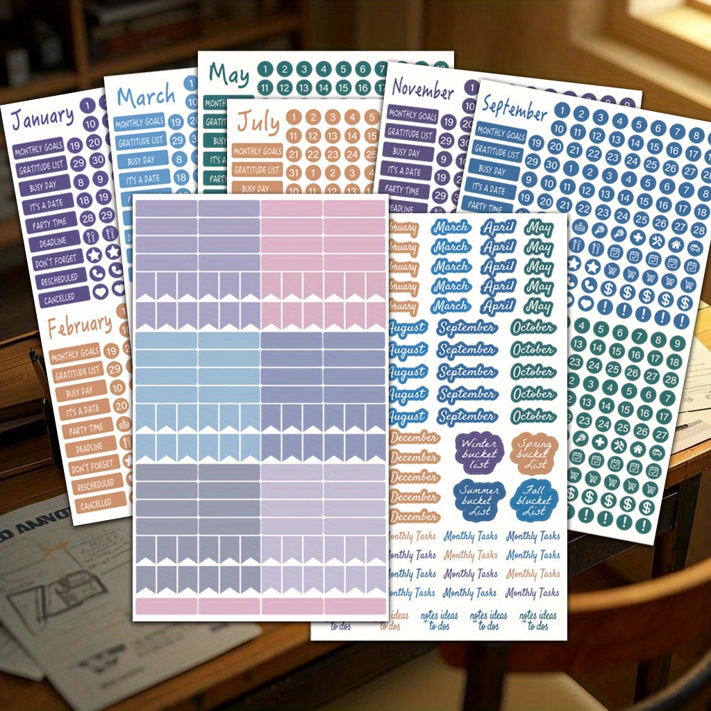 TEMU 1597pcs Colorful Monthly Planner Stickers - 8 Sheets With Goal Trackers, Holiday & Seasonal Event Decor For Calendars, Journals & Daily Planning