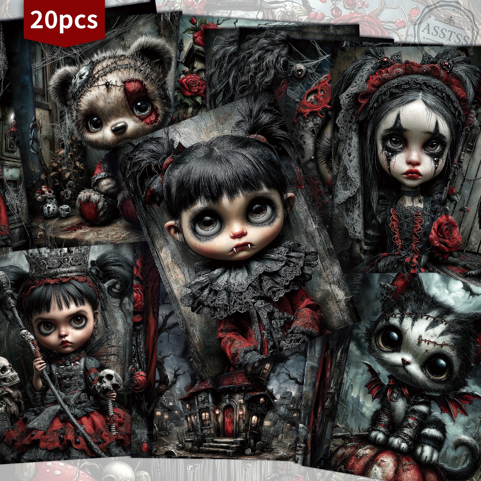TEMU 20-pack Asstss Vintage Dark Gothic Girl Postcards - 4x6 Inches Retro Junk Journal Supplies, Classic Pinup Illustrations Collectible Decorative