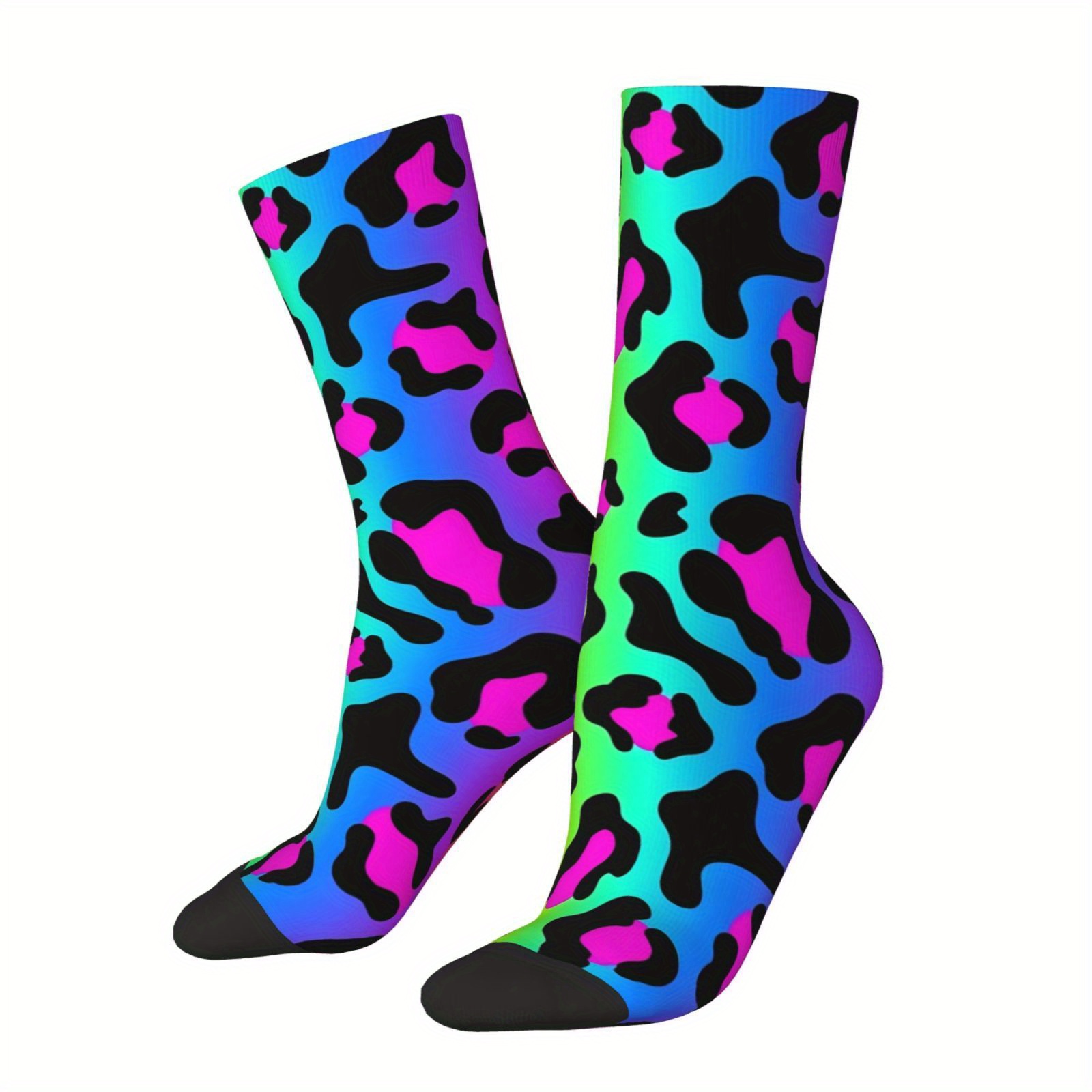 TEMU 1 Par de Calcetines Unisex Harajuku Vintage - Puntos de Color Degradado y Estampado de Leopardo 3D, Diseño Divertido y , Calcetines de Tobillo