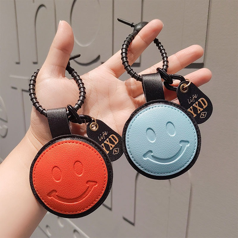 

1pc Leather Smile Face Keychain With Carabiner Clip, Mixed Color Leather Heart & Star Keyring, Backpack Charm, Thanksgiving Valentine's Day Small Gift