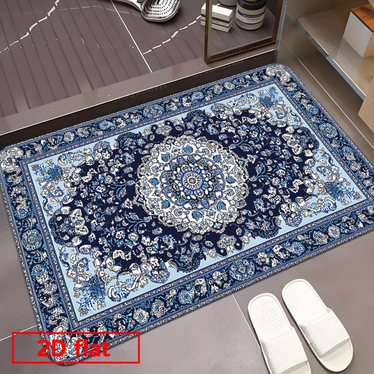 TEMU 1pc Bohemian Non-slip Absorbent Floor Mat Suitable For Bathroom, Bedroom, Living Room Entrance - Retro With Soft Microfiber, Machine Washable