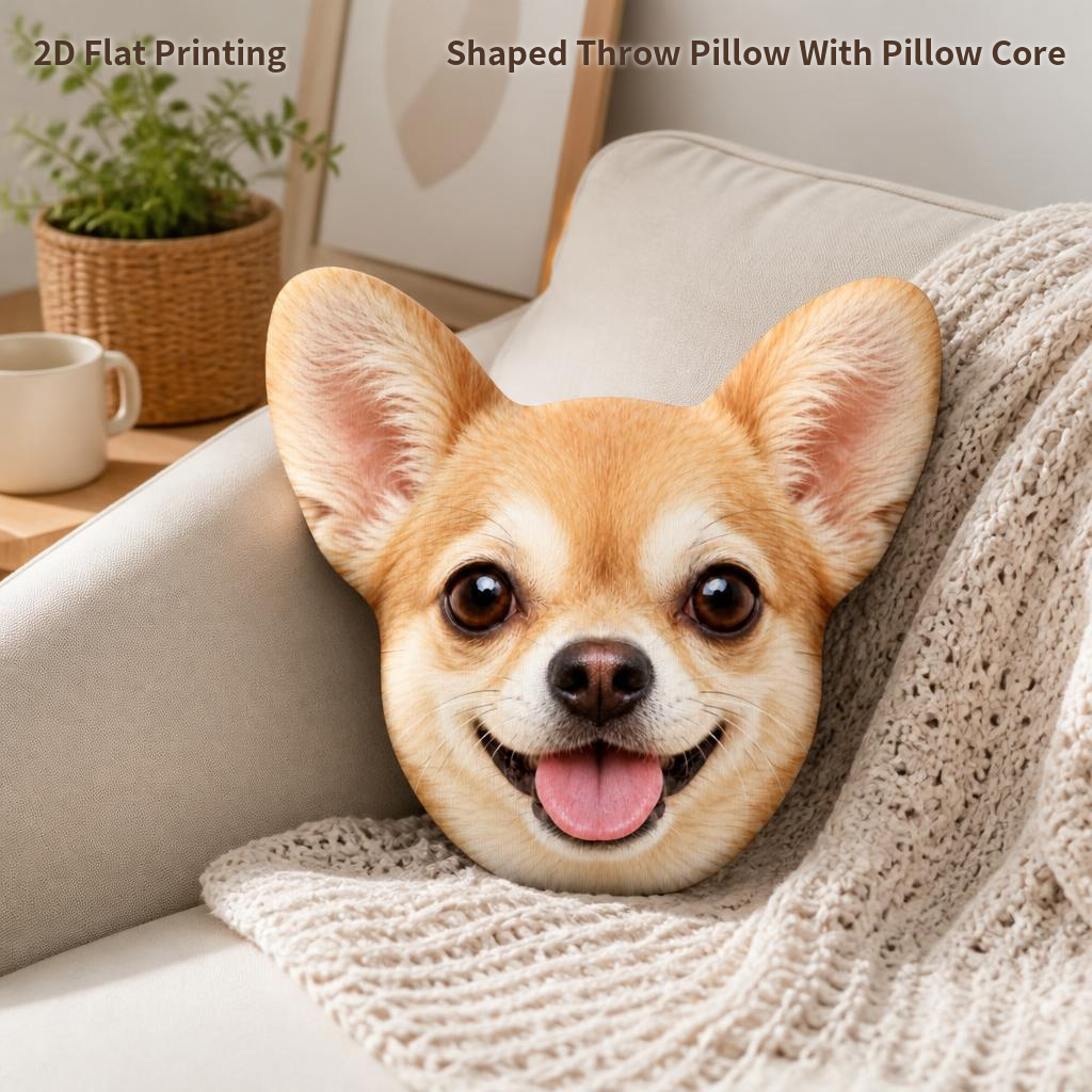 TEMU Coussin Tête de Chien Chihuahua , Cadeau pour des Animaux, Impression Plate 2D, Coussin Decoratif Rembourré pour Chambre à Coucher, Canapé,
