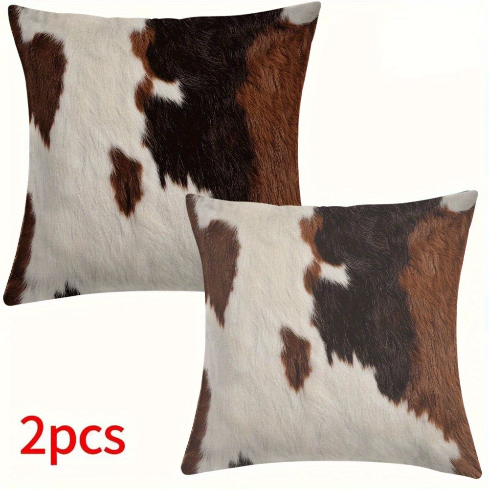 2 pack   cowhide print pillow covers 18x18 inch flannel fabric machine washable decorative throw cushion cases with zipper closure for sofa and bedroom     details 9