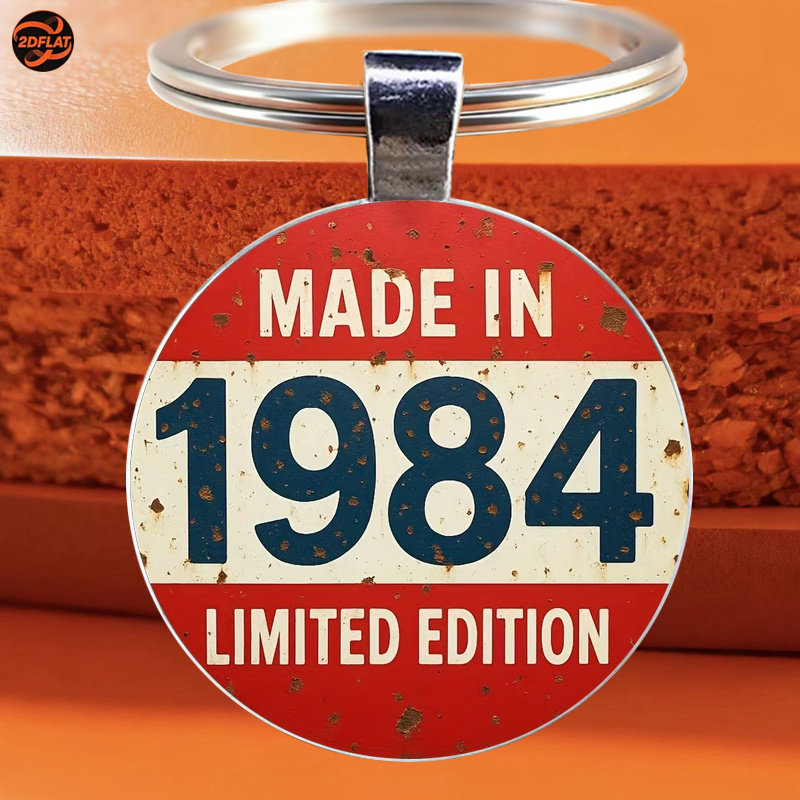 TEMU Llavero 2D , Edición 1984 - Diseño de los 80 con texto " en 1984", adecuado para coleccionistas para decorar regalos, bolsos y adornos para