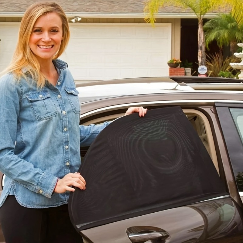 2pcs Set Of Black Mesh Car Rear Sunshades - , Made Of Lightweight Polyamide Material, Perfectly Fits Rear Seats And Sides, Provides | Mesh Structure | Lightweight Design