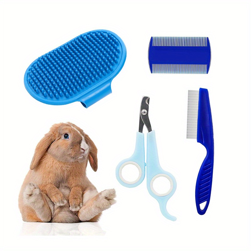 

Rabbit Grooming Kit - Pp Material, Tear Stain Remover, Dual-sided Shampoo Bath Brush, Nail Clipper With , Scissors, And Comb For Guinea Pigs And Bunnies