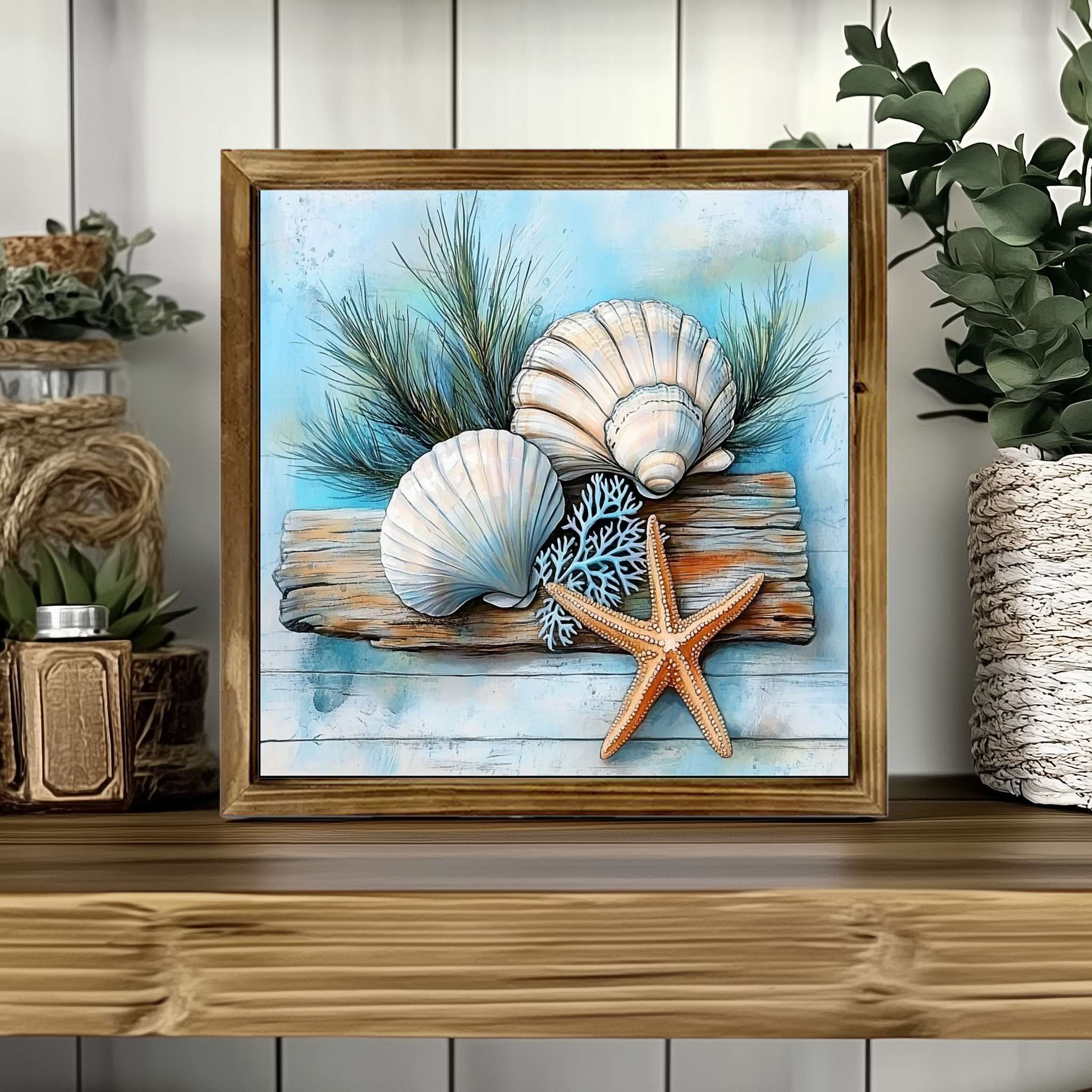 TEMU 2d Flat - Bohemian Seashell And Starfish Wall Wooden Painting - Suitable For Easter, 's Day Beach Decor, Living Room, Bedroom, Bathroom -