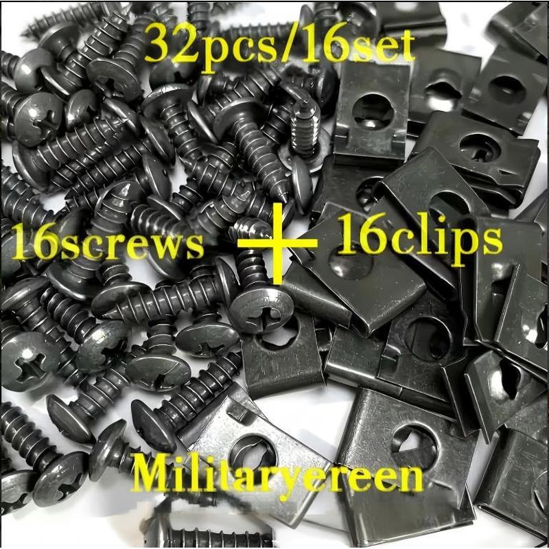 TEMU 32pcs(16-set) Automotive And Screw Kit- Includes Screws, Fastener Tool Kit, Front Bumper Clips, And Metal Body Panel Mounting Brackets; Suitable