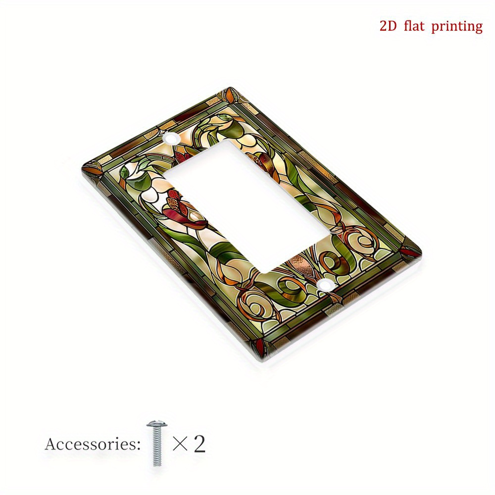 TEMU 1pc Stained Glass Tulip Light Switch Wall Plate Cover - 2d Flat Printing Decorative Plastic Cover, Easy To Clean & Install, No Wiring Needed For