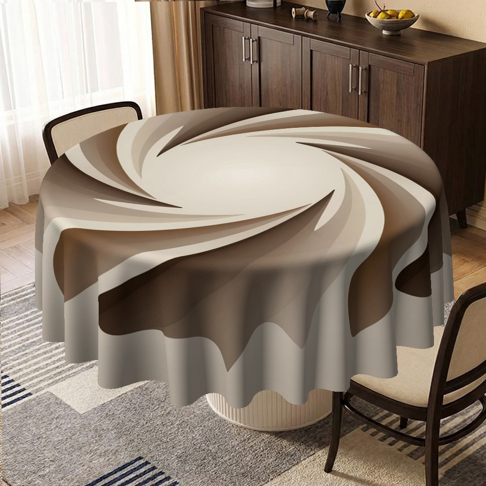 TEMU 2d Flat Tablecloth 1pc Round Tablecloth Suitable For Tan-brown Abstract Spiral Table Cover - Spiral Pattern Fabric, Neutral Tan-brown Design,