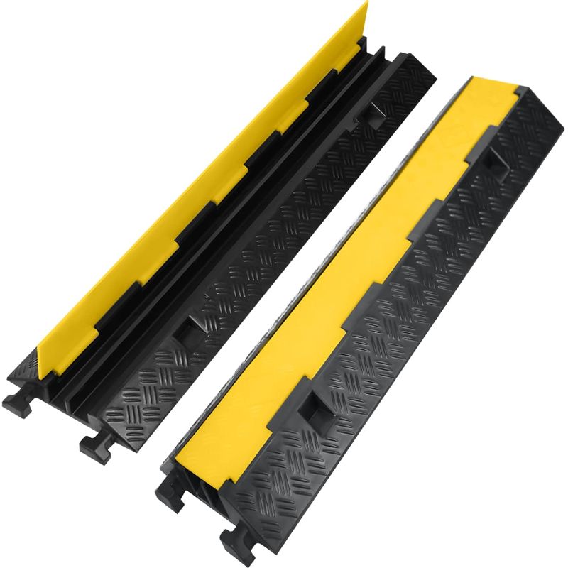 Image of Heavy-duty Rubber Outdoor Cable Trays With Lid - Heavy-duty Floor Cable Troughs Suitable For, Workshop, - Heavy-duty Wire Channels (black + Yellow) 100x24x5cm